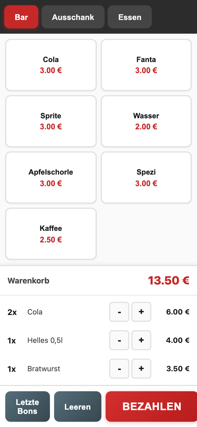 Kassenansicht auf Smartphone